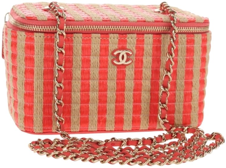 Chanel Chanel Classic Vanity Case with Chain Striped Raffia and Jute Small
