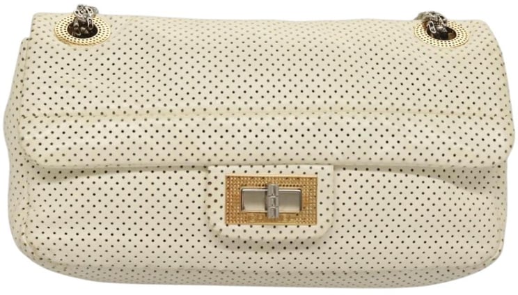 Chanel Chanel Reissue 2.55 Chain Clutch Punching leather White Silver gold CC Auth