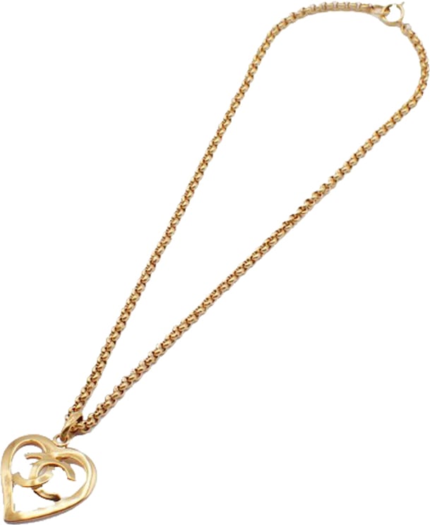 Chanel Chanel Vintage CC Heart Pendant Long Necklace Metal XL