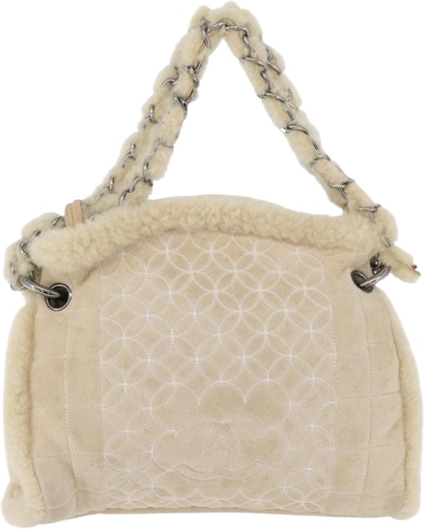 Chanel Chanel Vintage Embroidered CC Chain Tote Quilted Suede and Shearling