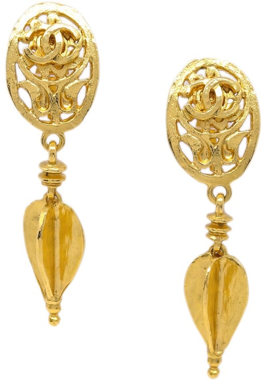 Chanel Chanel CC Oval Tag Drop Hoop Earrings Metal