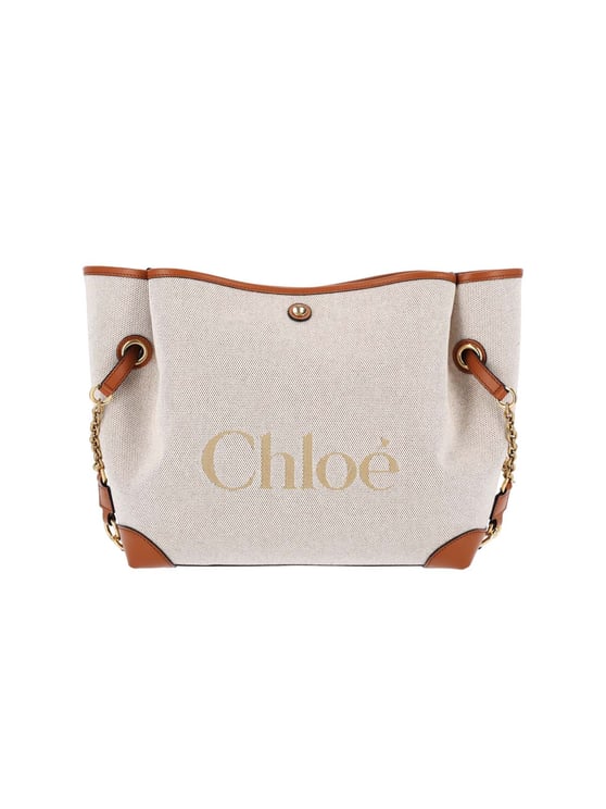 Chloé Textured Fabric Tote Bag with Leather Trim