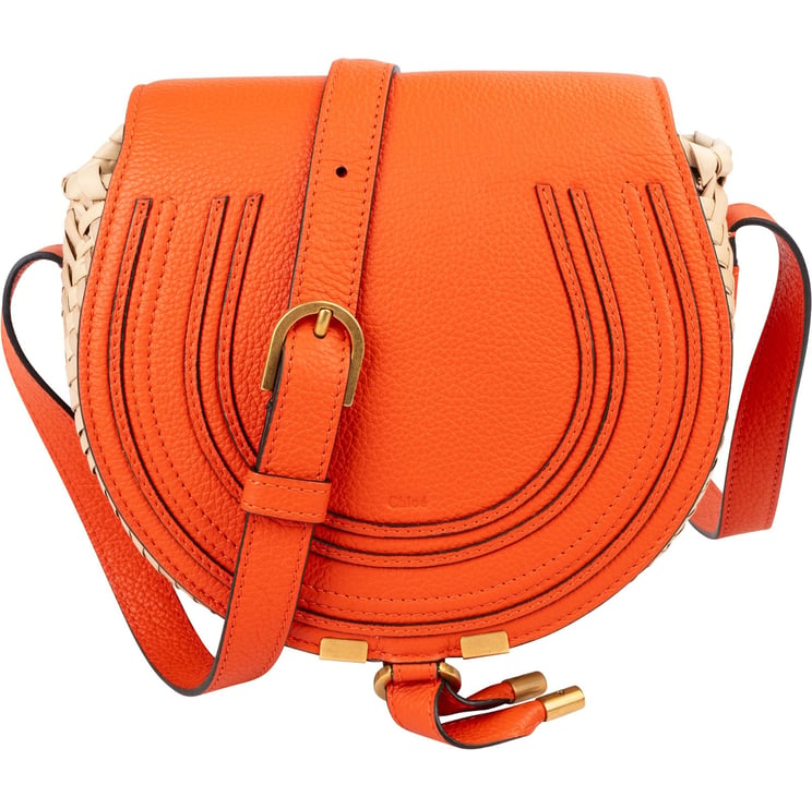 Chloé Chloé Grained Calfskin Raffia Marcie Saddle Basket Crossbody Bag