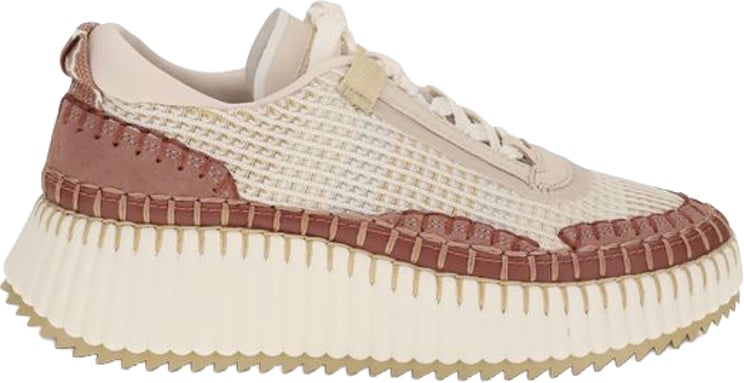 Chloé Cream Mesh Sneakers with Dusty Rose Leather Accents