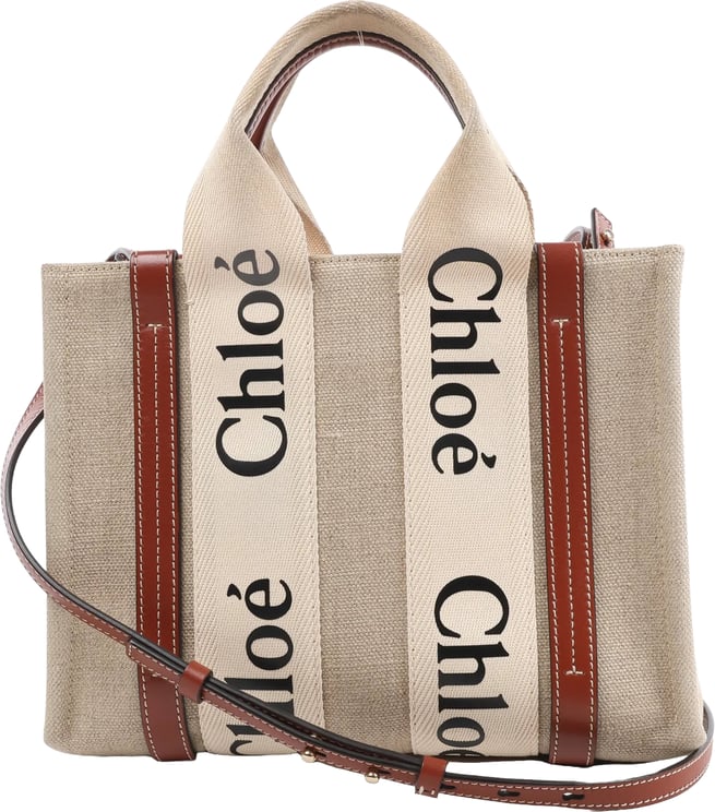 Chloé Chloé Woody Small Canvas & Leather 2Way Handbag in Beige x Brown