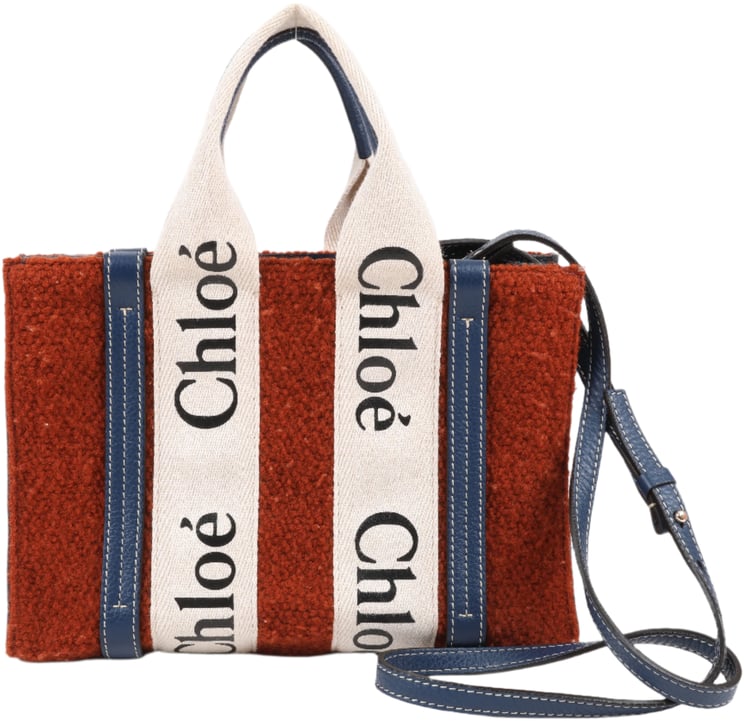 Chloé Chloé Woody Small Wool & Leather 2Way Crossbody Bag in Brown