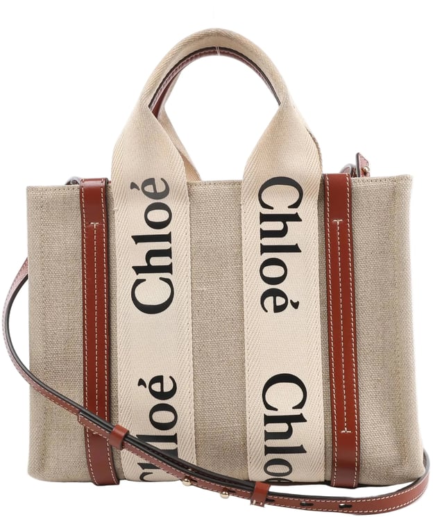 Chloé Chloé Woody Small Canvas & Leather 2Way Handbag in Beige x Brown