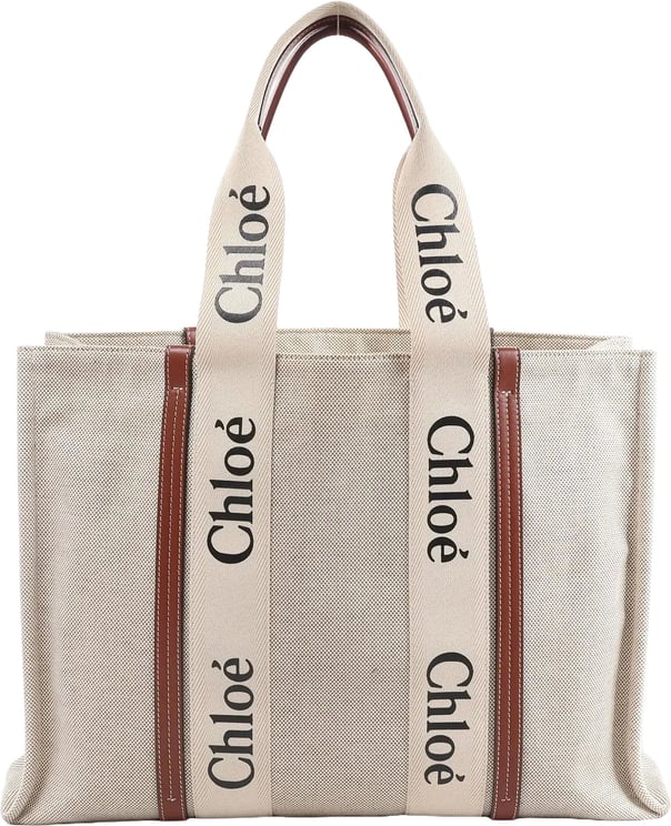 Chloé CHLOE Woody Large Canvas & Leather Tote Shoulder bag in Beige x Brown
