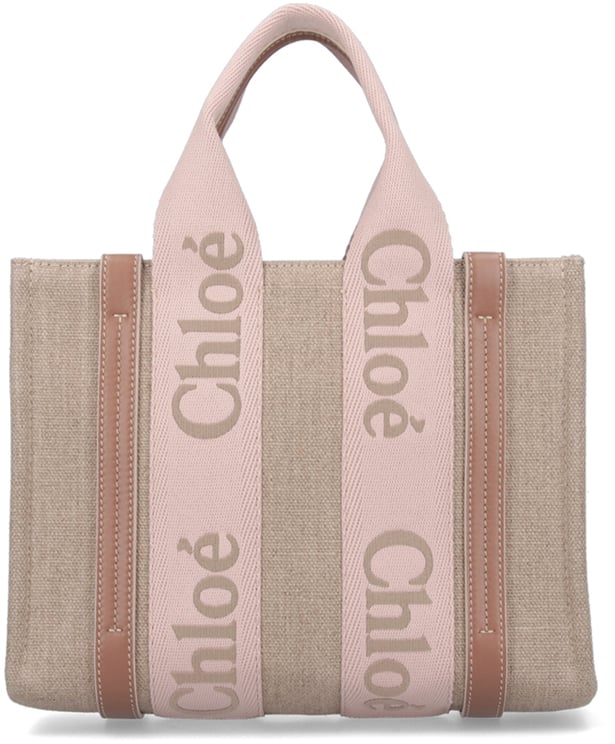 Chloé Beige Woody Small Linen Logo Tote