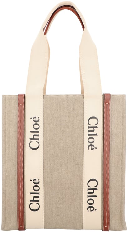 Chloé Woody Tote Bag In Linen & Leather