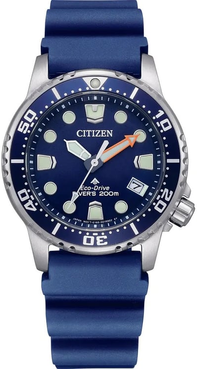 Citizen Citizen Horloge EO2021-05L Promaster Staal Eco-drive 200m Waterdicht met Blauwe Wijzerplaat en Kunststof Horlogeband 32mm