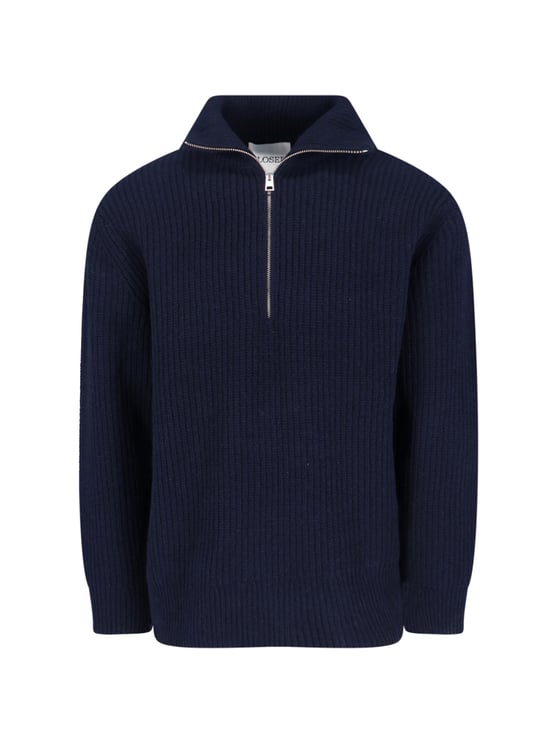 Closed Navy Blue High-Neck Ribbed Wool Sweater