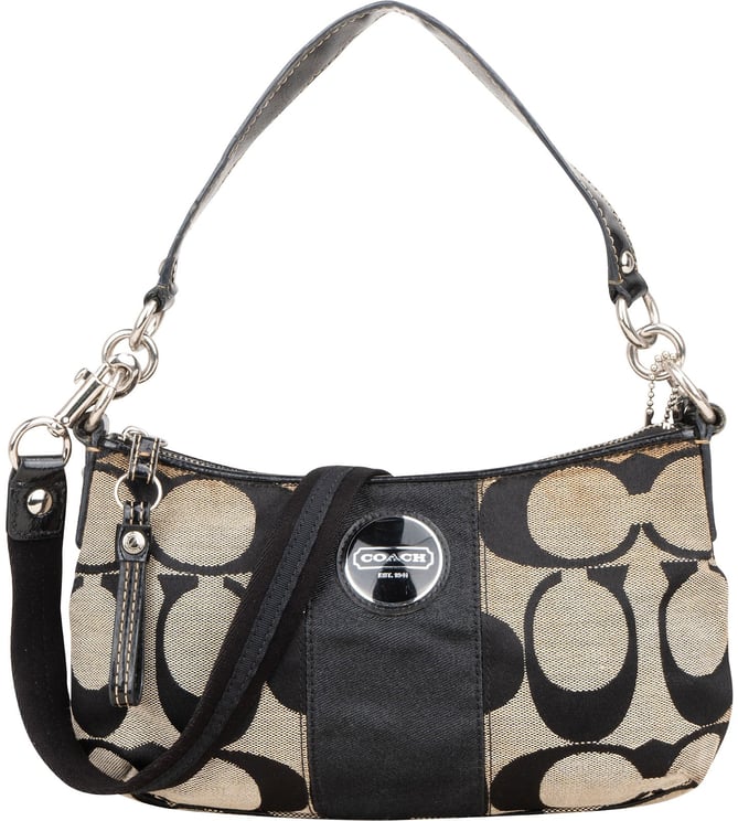 Coach Coach Monogram Signature Black and Grey Stripe Demi Handbag