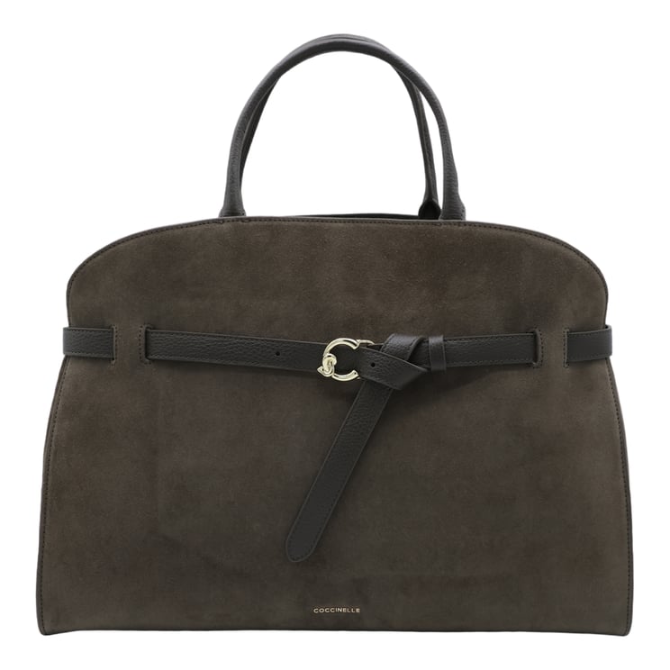 Coccinelle Structured Suede Handbag with Leather Belt Detail