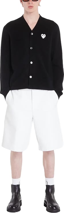 Comme des Garçons V-neck Cardigan White Emblem Black