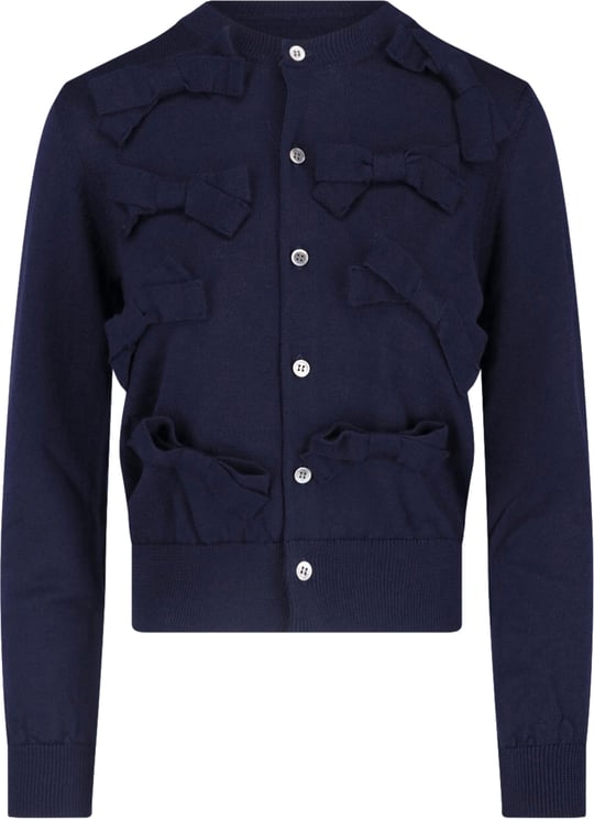 Comme des Garçons Navy Bow Detail Button-Down Cropped Sweater
