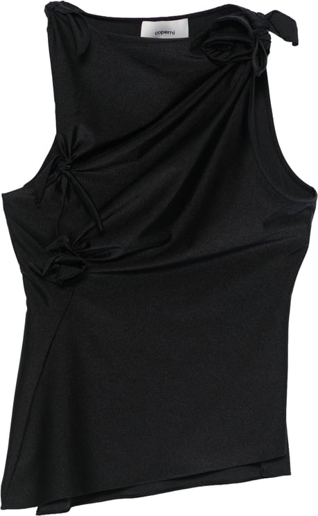 Coperni Sleeveless Black Satin Top With Floral Appliqué