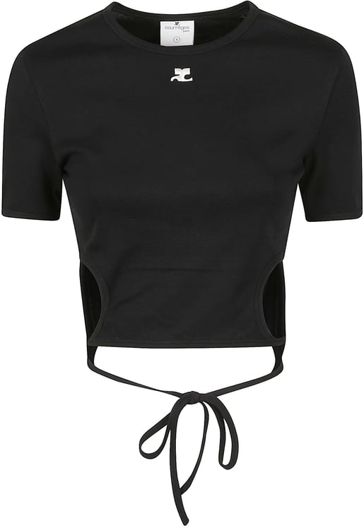COURREGES Ribbon Cut Out Contrast T-shirt Black