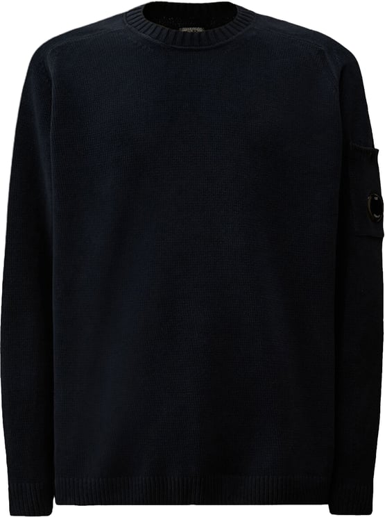 CP Company Trui met ronde hals en katoenen chenille lens, marineblauw.