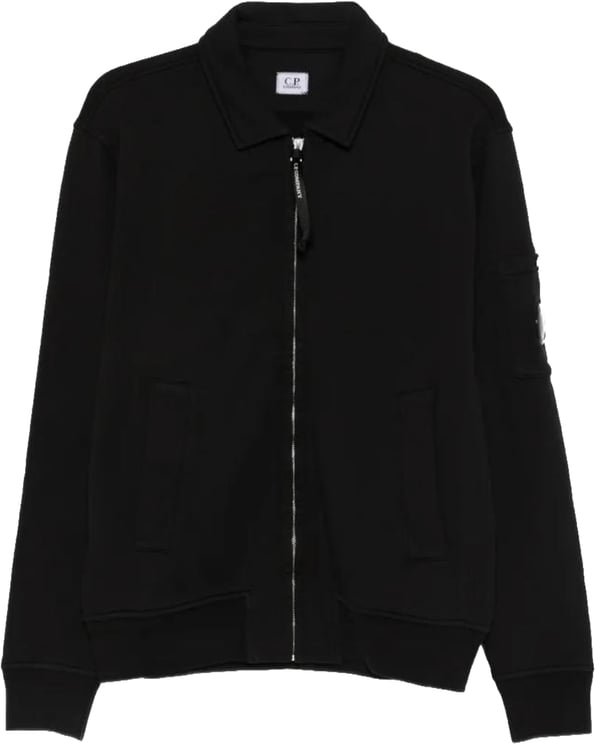 CP Company Katoenen fleece sweater met diagonaal patroon en ritssluiting, zwart