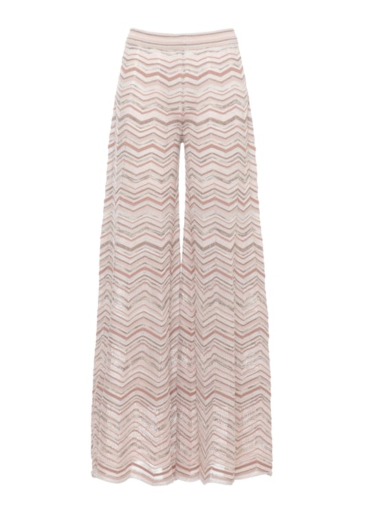 D-Exterior Beige Lurex Geometric Straight-Leg Pants