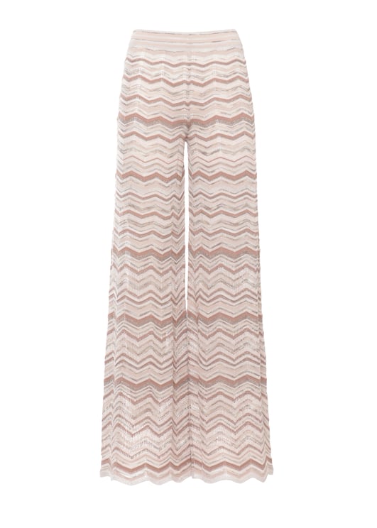 D-Exterior Beige Lurex Geometric Straight-Leg Pants