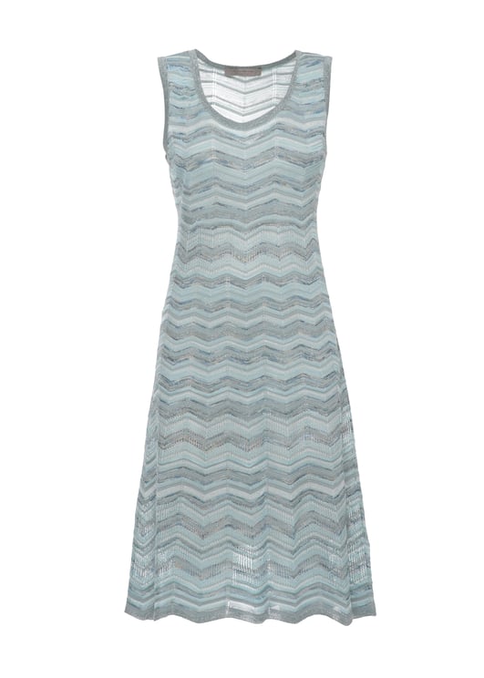 D-Exterior Geometric Pattern Viscose Dress With Lurex Detailing