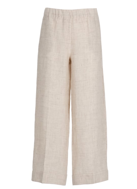 D-Exterior Beige Elastic Waist Linen Shorts