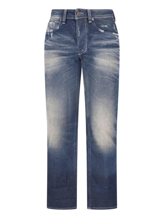 Diesel Blue Bootcut Destroyed Cotton Jeans
