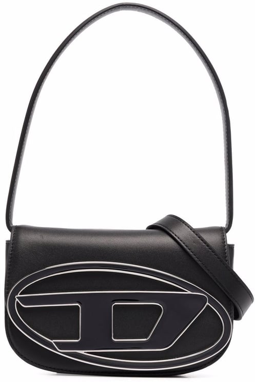 Diesel Black Leather Foldover Bag