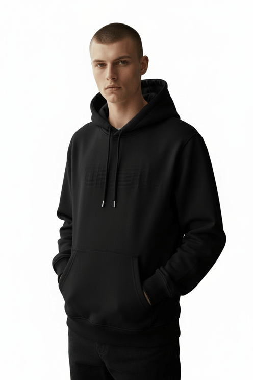 Diesel Solid Black Hoodie with Adjustable Drawstrings
