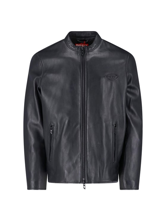 Diesel Black Lambskin Oval D Leather Jacket