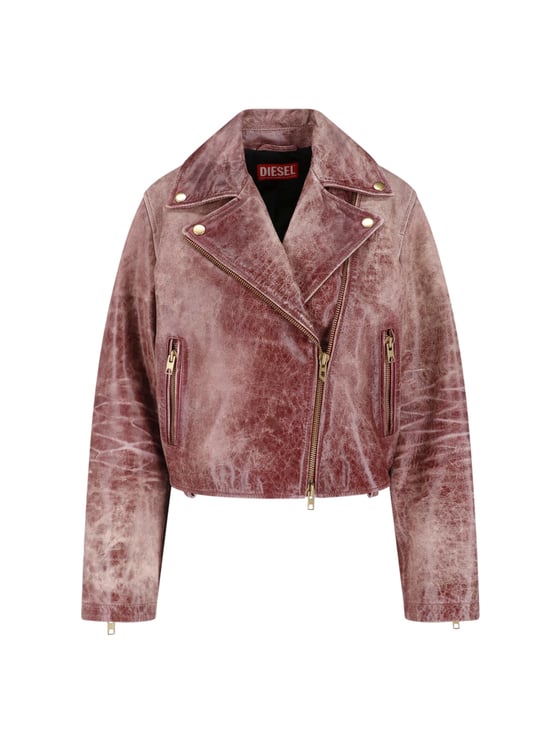 Diesel Cropped Biker Jacket in Cracked Calf Leather