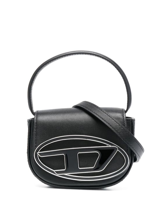 Diesel Compact Black Leather Crossbody Bag With Oval Logo