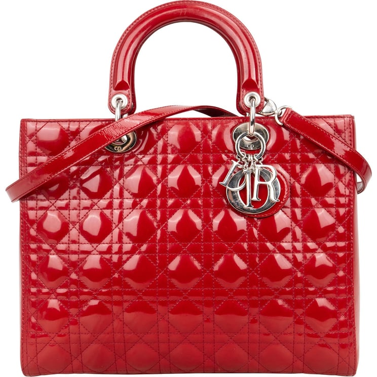Dior Christian Dior Quilted Patent Leather Lady Dior Handbag