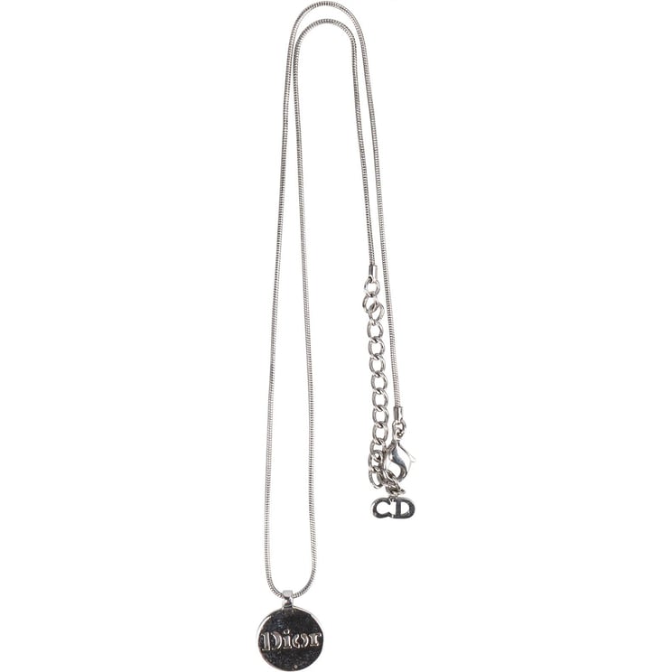 Dior Christian Dior Silver Tone Emblem Pendant Necklace