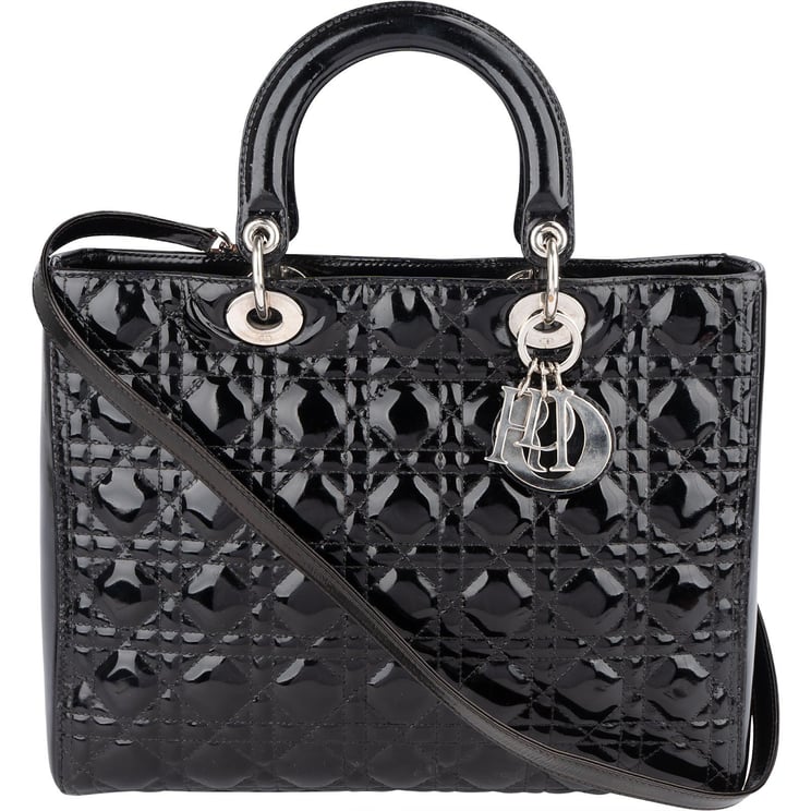Dior Christian Dior Quilted Patent Leather Lady Dior Handbag