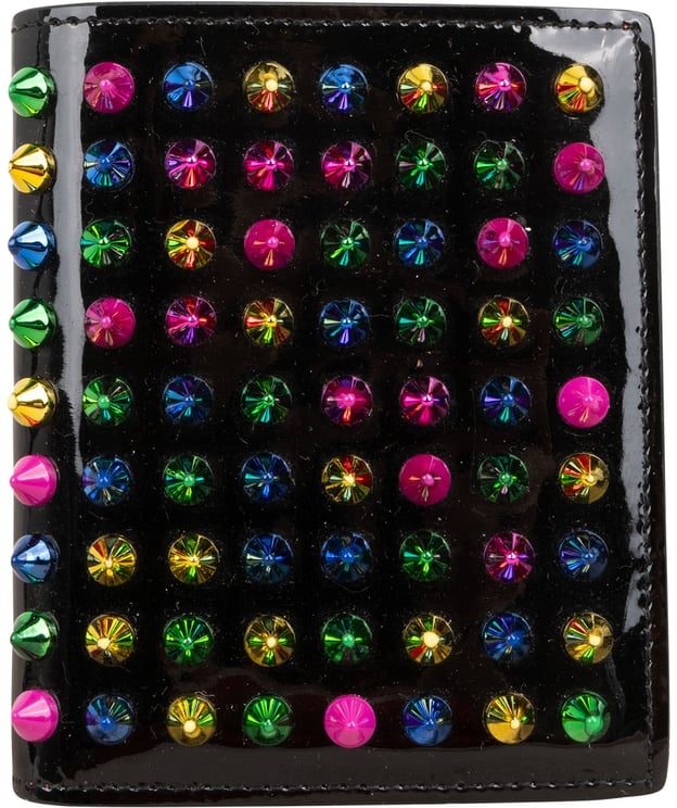 Dior Christian Louboutin Patent Leather Multicolor Spikes Bifold Wallet