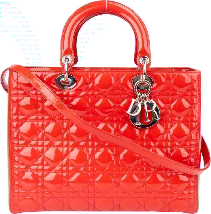 Dior Christian Dior Red Patent Leather Lady Dior Handbag