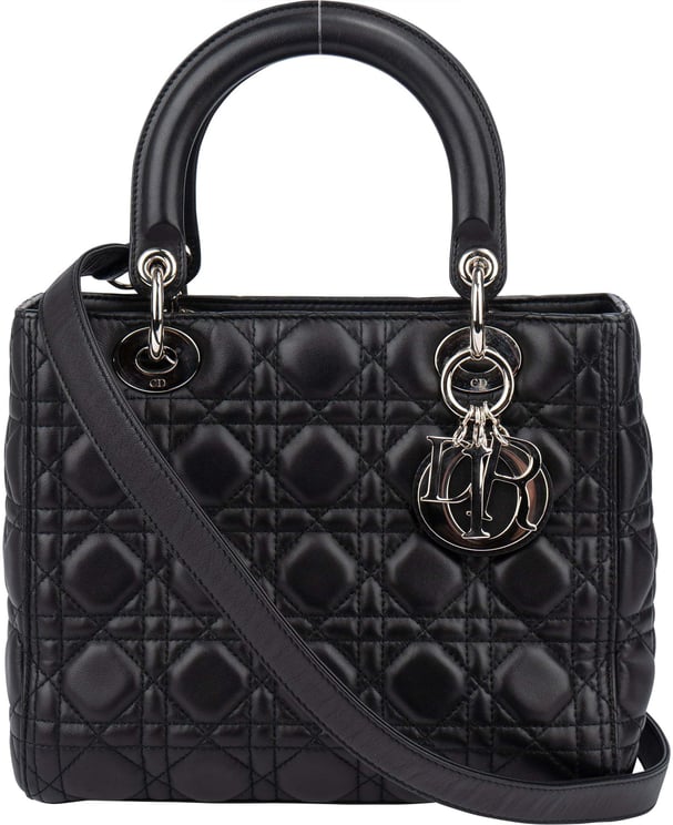 Dior Christian Dior Black Quilted Leather Lady Dior Handbag