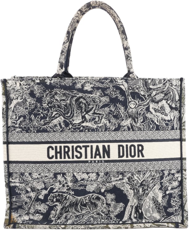 Dior Dior Toile Doo JUY Embroidery Book Large Canvas Tote Bag in Navy Blue