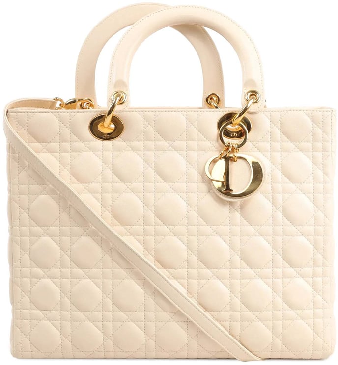 Dior Dior Lady Dior Leather Cannage Large Handbag in Beige