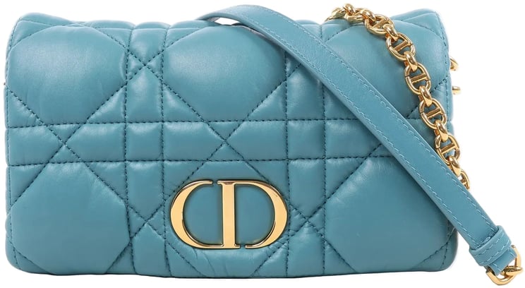 Dior Dior Caro Macrocannage Leather Chain Shoulder Bag in Blue