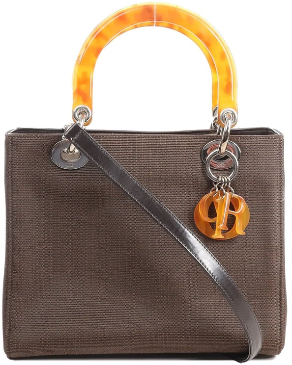 Dior Dior Lady Dior Cannage Nylon x Leather 2Way Handbag in Brown