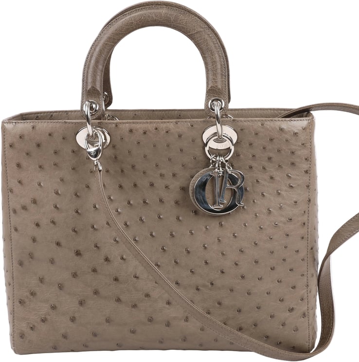 Dior Dior Lady Dior Ostrich Large 2Way Handbag in Brown