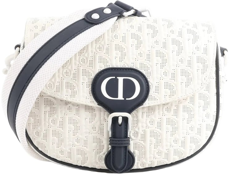 Dior Dior Bobby Small Oblique Leather Crossbody Bag in White x Navy Blue