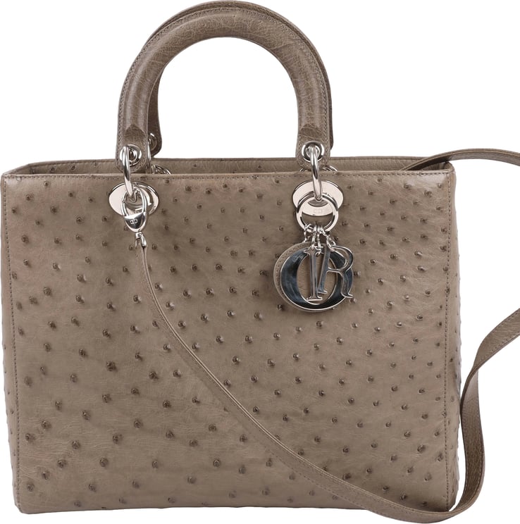 Dior Dior Lady Dior Ostrich Large 2Way Handbag in Brown