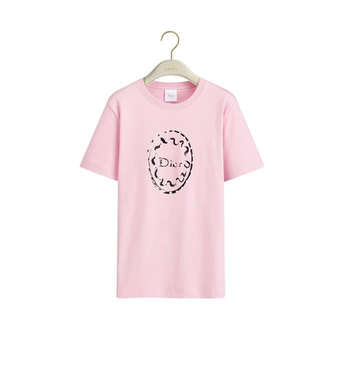Dior Soft Pink T-Shirt with Embroidered Dior Design