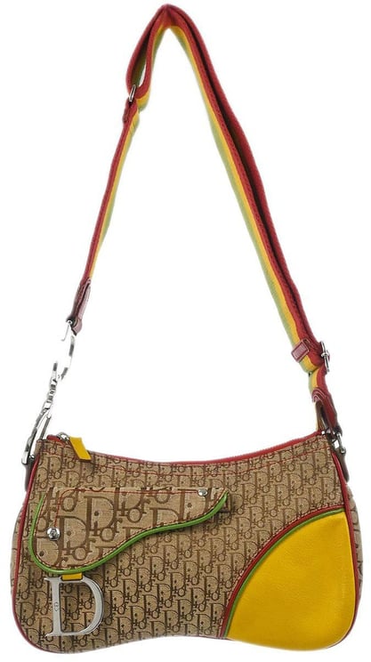 Dior Christian Dior Vintage Rasta Saddle Messenger Bag Diorissimo Canvas Medium