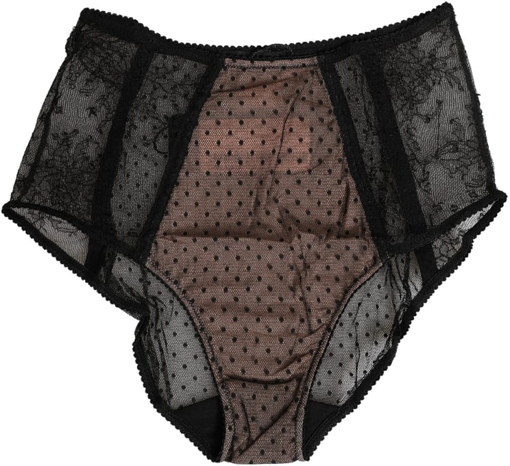 Dolce & Gabbana Dolce & Gabbana Black Sheer Polka Dot Lace High Waist Brief Underwear
